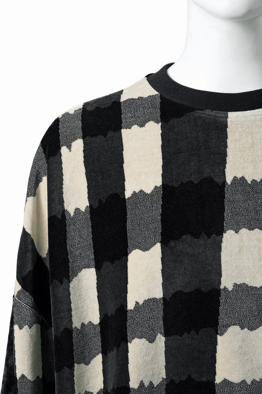 画像をギャラリービューアに読み込む, A.F ARTEFACT SWITCHING PULLOVER / JACQUARD DEFORMED PLAID VELOR (BLACK x GREY x IVORY)