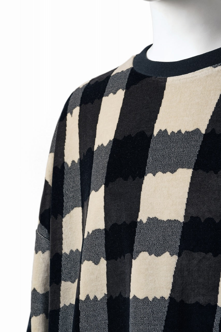 画像をギャラリービューアに読み込む, A.F ARTEFACT SWITCHING PULLOVER / JACQUARD DEFORMED PLAID VELOR (BLACK x GREY x IVORY)
