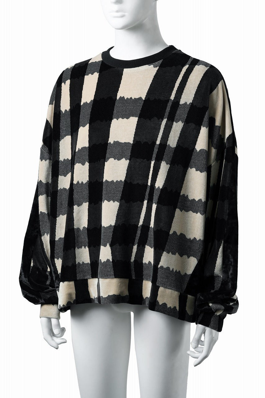 画像をギャラリービューアに読み込む, A.F ARTEFACT SWITCHING PULLOVER / JACQUARD DEFORMED PLAID VELOR (BLACK x GREY x IVORY)