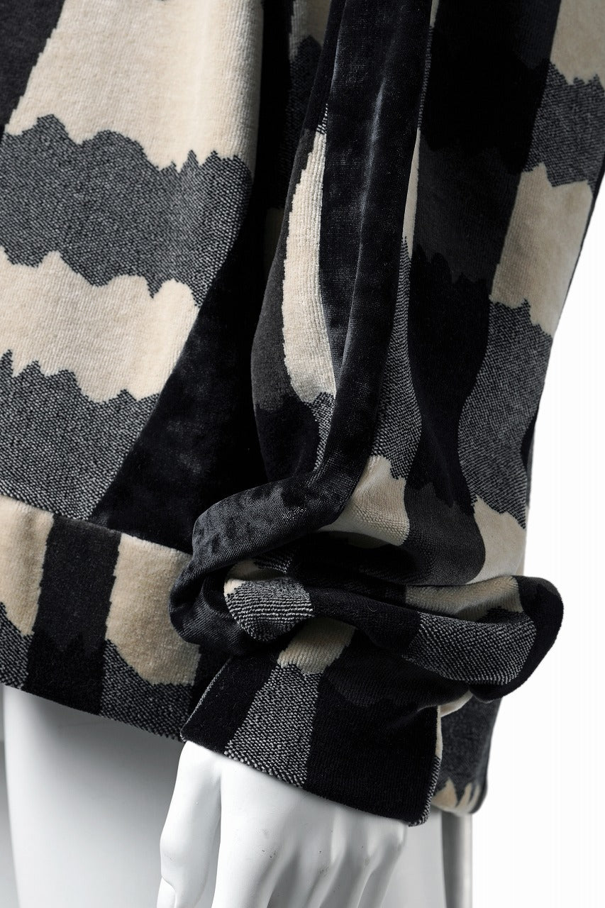 画像をギャラリービューアに読み込む, A.F ARTEFACT SWITCHING PULLOVER / JACQUARD DEFORMED PLAID VELOR (BLACK x GREY x IVORY)