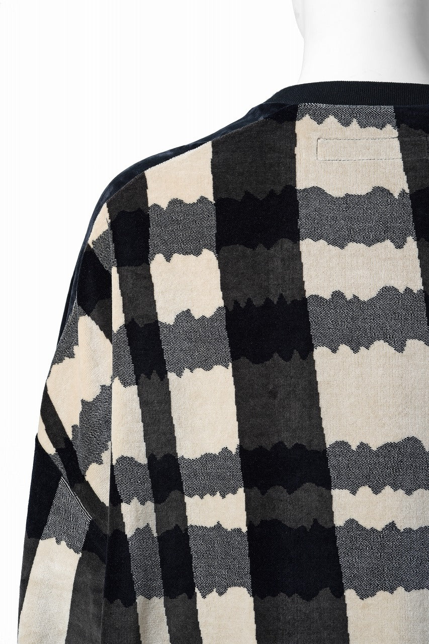 画像をギャラリービューアに読み込む, A.F ARTEFACT SWITCHING PULLOVER / JACQUARD DEFORMED PLAID VELOR (BLACK x GREY x IVORY)