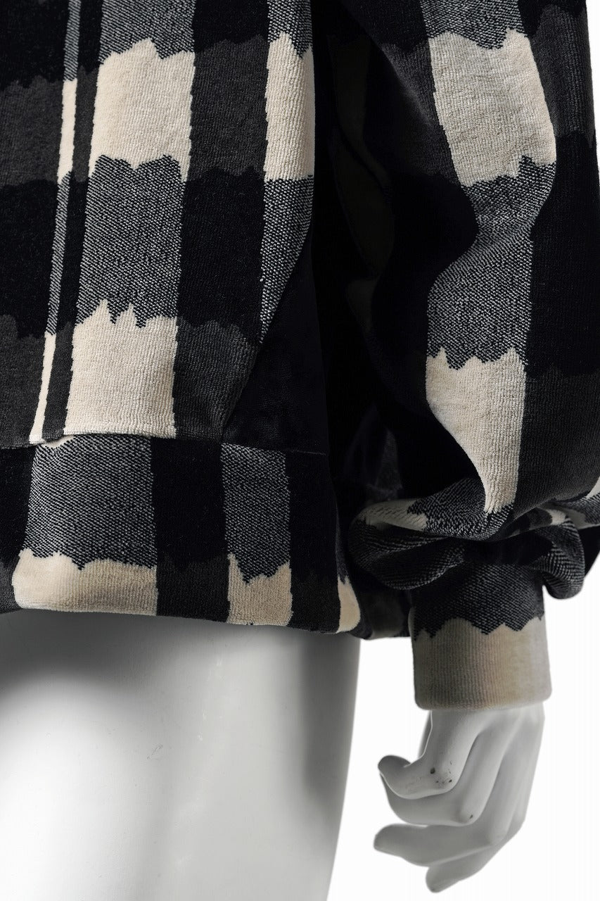 画像をギャラリービューアに読み込む, A.F ARTEFACT SWITCHING PULLOVER / JACQUARD DEFORMED PLAID VELOR (BLACK x GREY x IVORY)