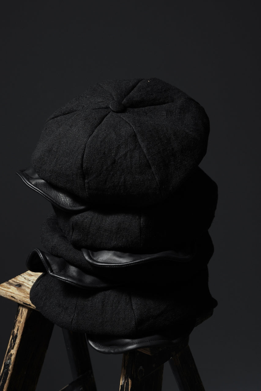 Load image into Gallery viewer, ierib exclusive Casquette / Heavy Linen Canvas + Steer Leather (BLACK EDITON)