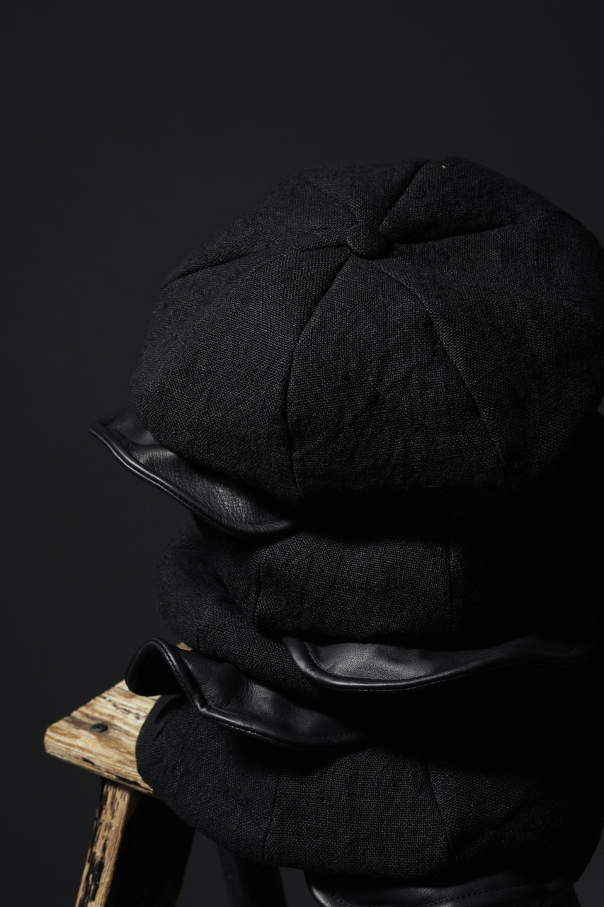 Load image into Gallery viewer, ierib exclusive Casquette / Heavy Linen Canvas + Steer Leather (BLACK EDITON)