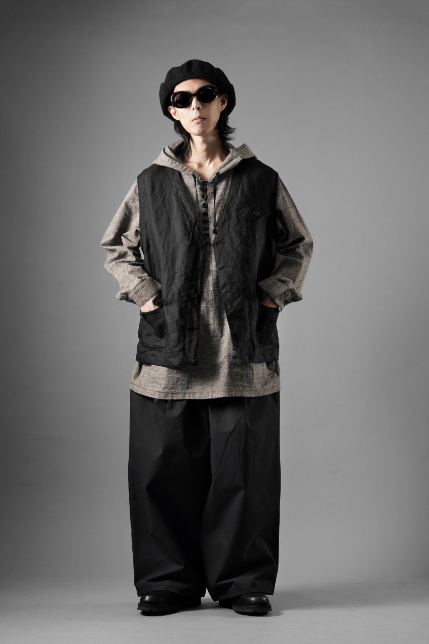 画像をギャラリービューアに読み込む, KLASICA "MALAKOFF" DECONSTRUCTED WORK WEAR VEST / CRISP FINISH AIRLY MICRO DOBBY (BLACK)