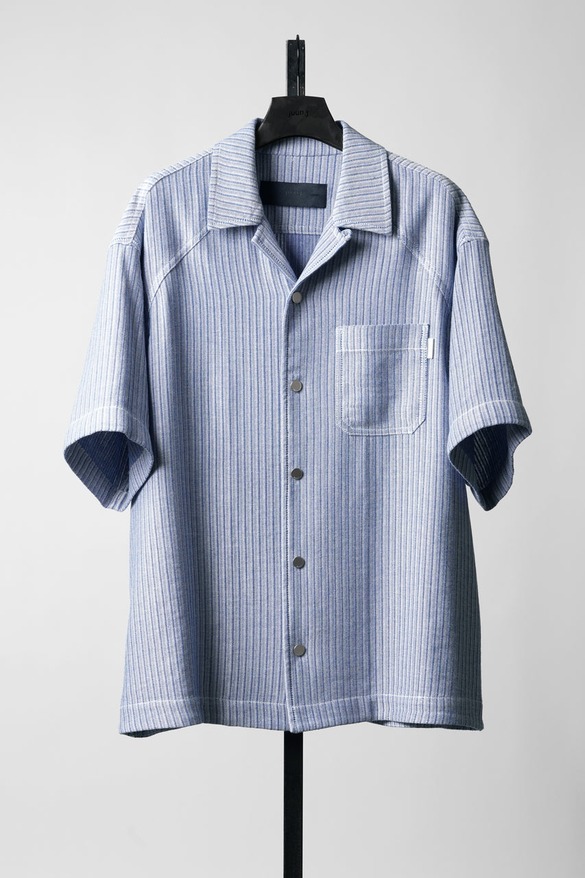 Load image into Gallery viewer, Juun.J Blended Cotton Open Collar Short Sleeve Shirt (BLUE)