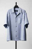 Juun.J Blended Cotton Open Collar Short Sleeve Shirt (BLUE)