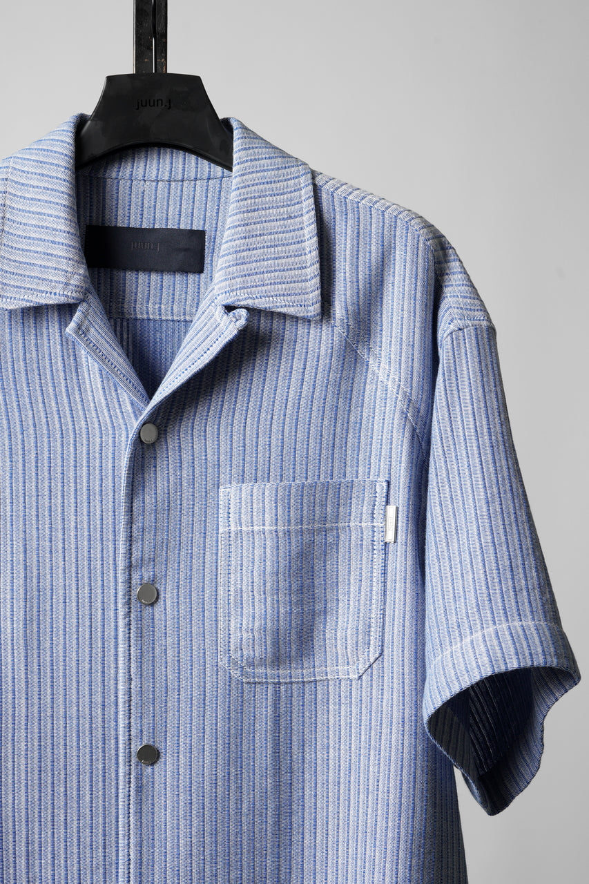 Load image into Gallery viewer, Juun.J Blended Cotton Open Collar Short Sleeve Shirt (BLUE)