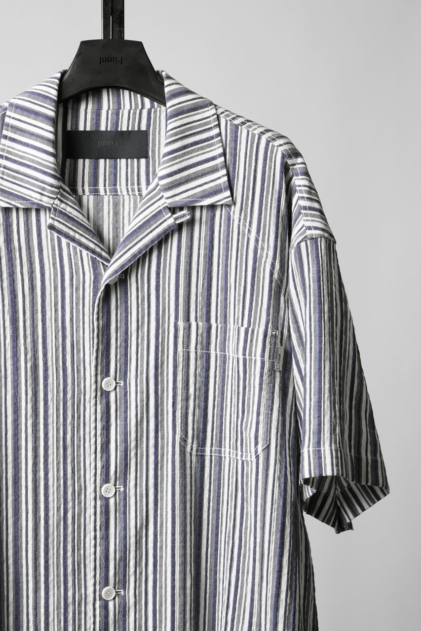 画像をギャラリービューアに読み込む, Juun.J Multi Stripe Open Collar Short Sleeve Shirt (S.BLUE)