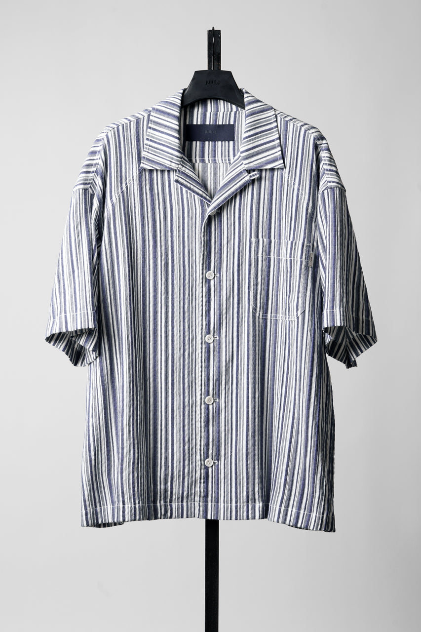 画像をギャラリービューアに読み込む, Juun.J Multi Stripe Open Collar Short Sleeve Shirt (S.BLUE)