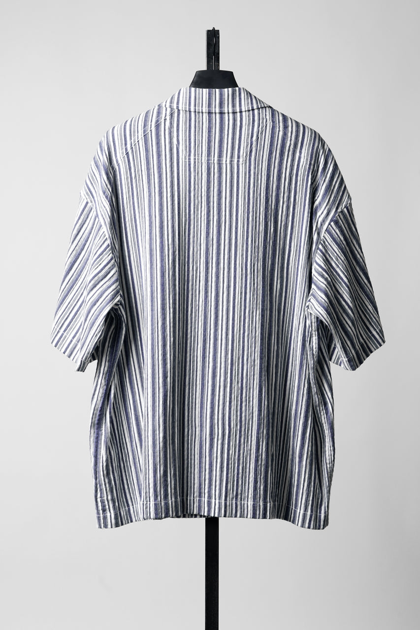 画像をギャラリービューアに読み込む, Juun.J Multi Stripe Open Collar Short Sleeve Shirt (S.BLUE)