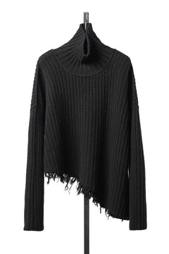 画像をギャラリービューアに読み込む, ISABEL BENENATO Wool Turtle-Neck Sweater width A Relaxed Fit and Asymmetrical Fringed Hem (BLACK)