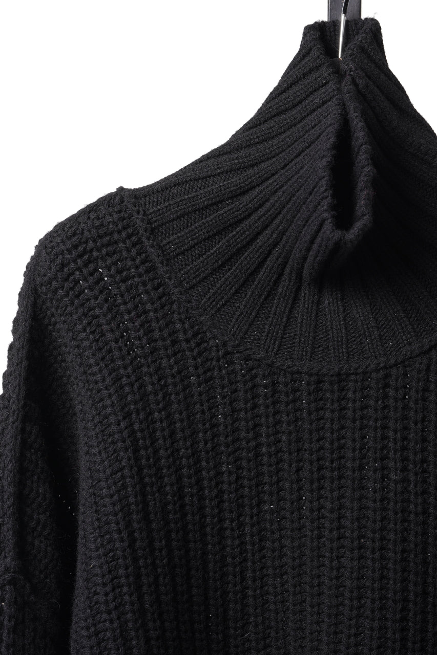 画像をギャラリービューアに読み込む, ISABEL BENENATO Wool Turtle-Neck Sweater width A Relaxed Fit and Asymmetrical Fringed Hem (BLACK)