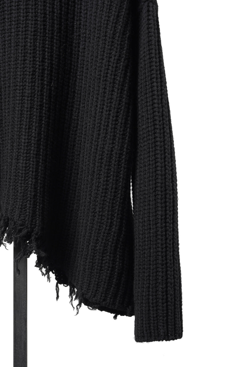 画像をギャラリービューアに読み込む, ISABEL BENENATO Wool Turtle-Neck Sweater width A Relaxed Fit and Asymmetrical Fringed Hem (BLACK)