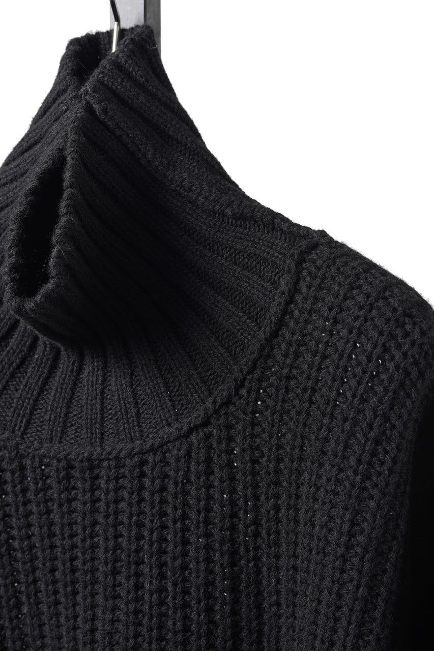 画像をギャラリービューアに読み込む, ISABEL BENENATO Wool Turtle-Neck Sweater width A Relaxed Fit and Asymmetrical Fringed Hem (BLACK)