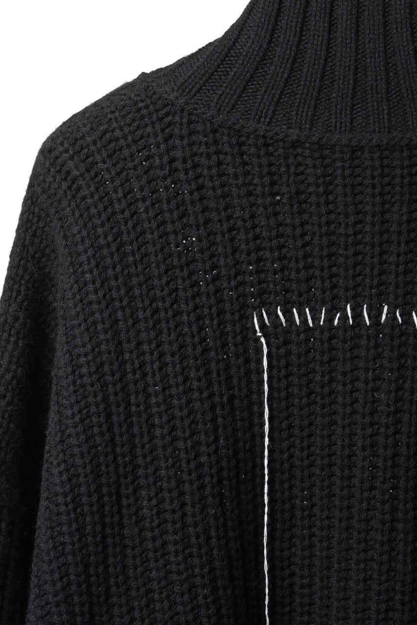 画像をギャラリービューアに読み込む, ISABEL BENENATO Wool Turtle-Neck Sweater width A Relaxed Fit and Asymmetrical Fringed Hem (BLACK)