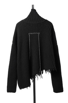 画像をギャラリービューアに読み込む, ISABEL BENENATO Wool Turtle-Neck Sweater width A Relaxed Fit and Asymmetrical Fringed Hem (BLACK)