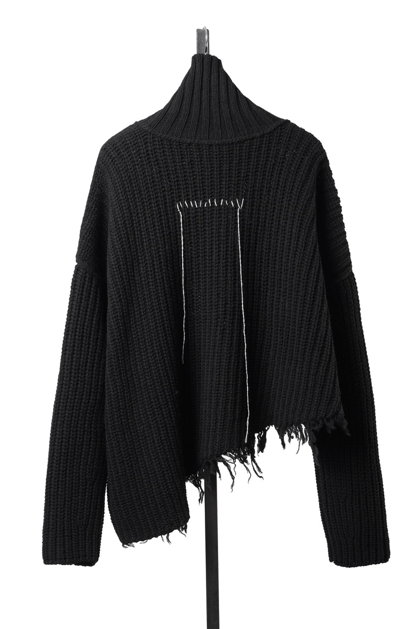 画像をギャラリービューアに読み込む, ISABEL BENENATO Wool Turtle-Neck Sweater width A Relaxed Fit and Asymmetrical Fringed Hem (BLACK)