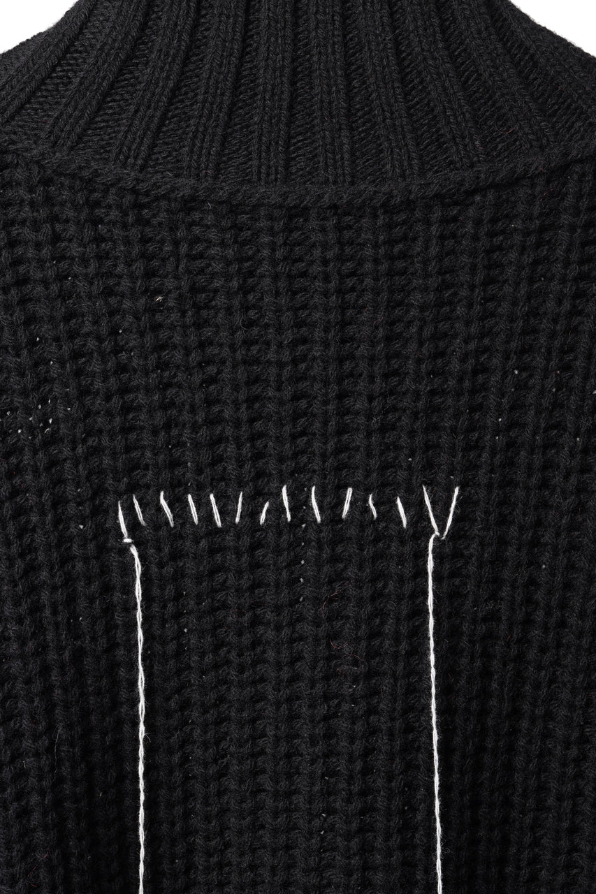 画像をギャラリービューアに読み込む, ISABEL BENENATO Wool Turtle-Neck Sweater width A Relaxed Fit and Asymmetrical Fringed Hem (BLACK)