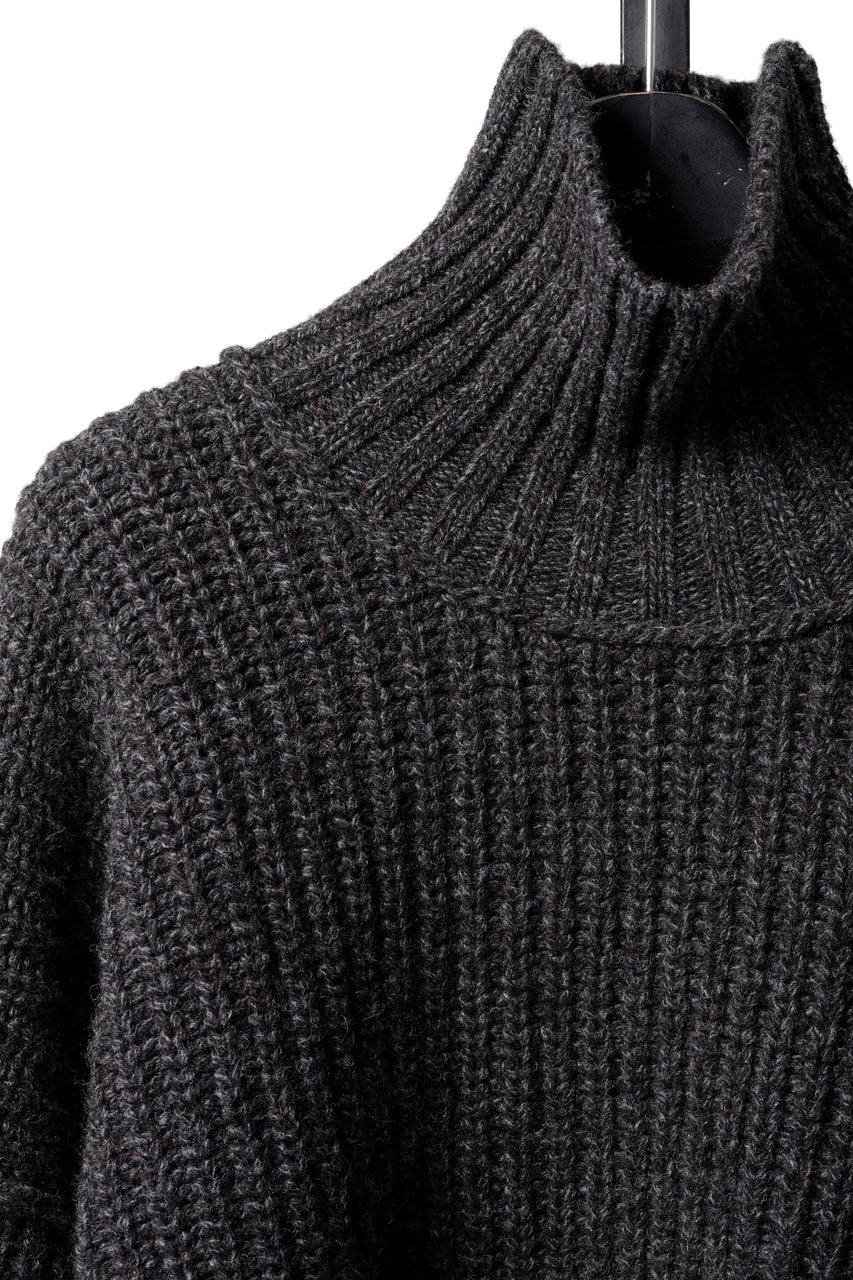 Load image into Gallery viewer, ISABEL BENENATO Wool Turtle-Neck Sweater width A Relaxed Fit and Asymmetrical Fringed Hem (GRAPHITE)