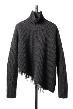Load image into Gallery viewer, ISABEL BENENATO Wool Turtle-Neck Sweater width A Relaxed Fit and Asymmetrical Fringed Hem (GRAPHITE)
