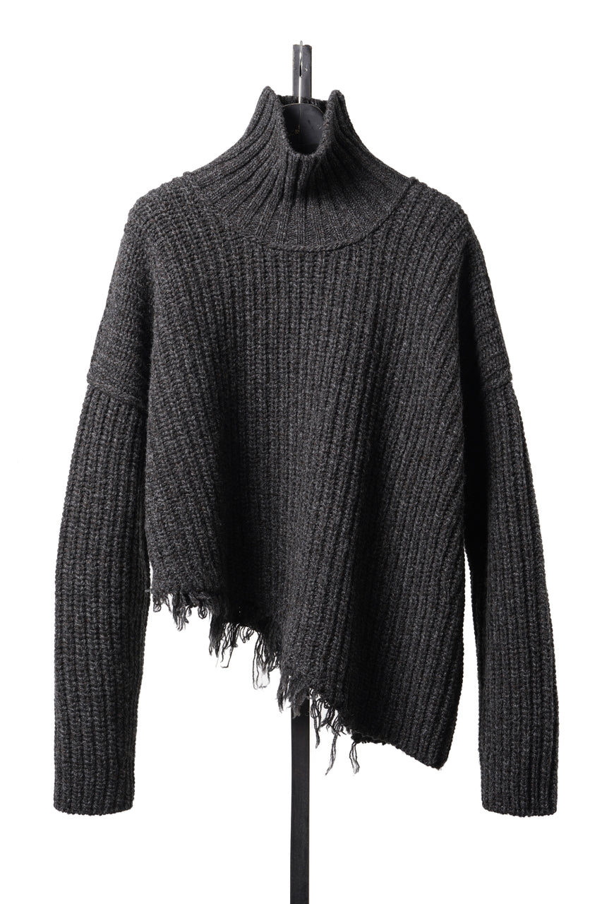 Load image into Gallery viewer, ISABEL BENENATO Wool Turtle-Neck Sweater width A Relaxed Fit and Asymmetrical Fringed Hem (GRAPHITE)