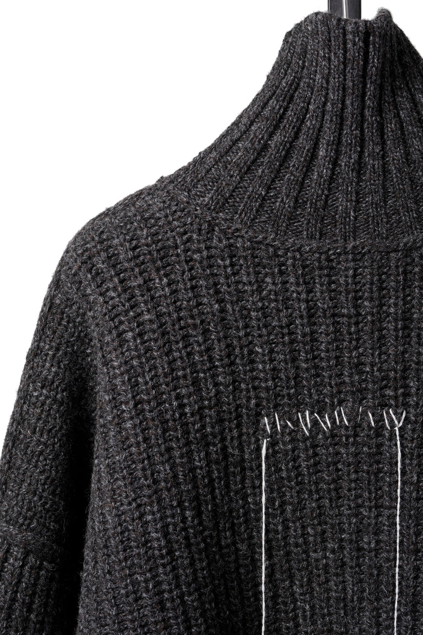 Load image into Gallery viewer, ISABEL BENENATO Wool Turtle-Neck Sweater width A Relaxed Fit and Asymmetrical Fringed Hem (GRAPHITE)