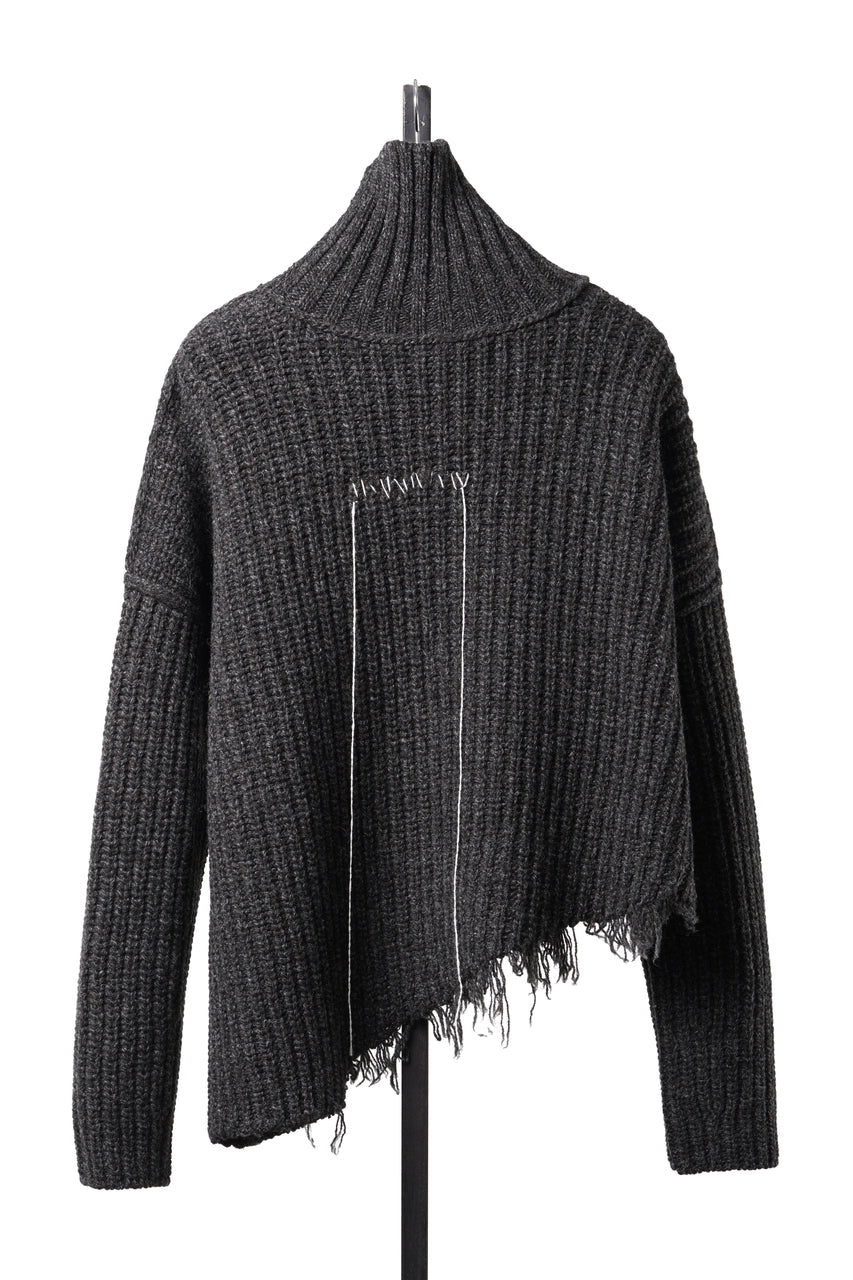 Load image into Gallery viewer, ISABEL BENENATO Wool Turtle-Neck Sweater width A Relaxed Fit and Asymmetrical Fringed Hem (GRAPHITE)