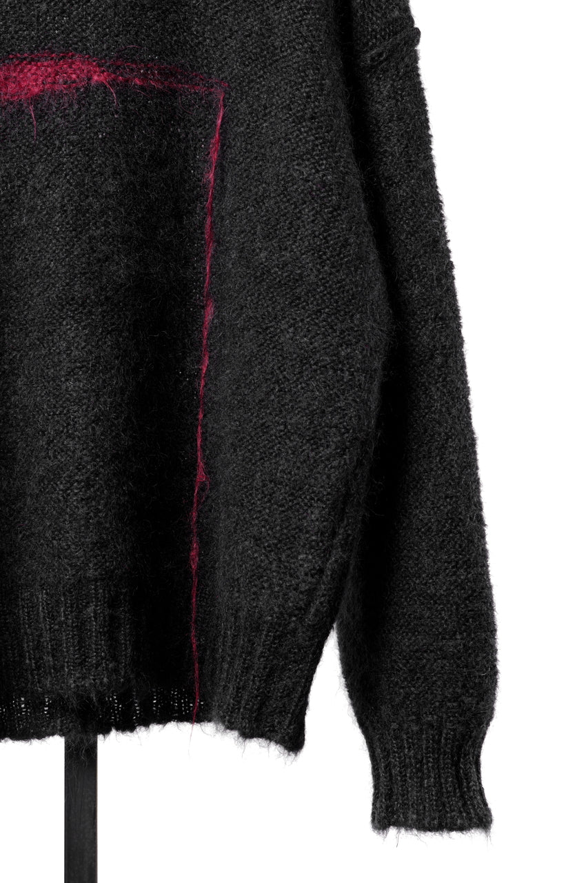 画像をギャラリービューアに読み込む, ISABEL BENENATO Mohair Crew-Neck Sweater with A Red Stripe Detail (BLACK/RED)