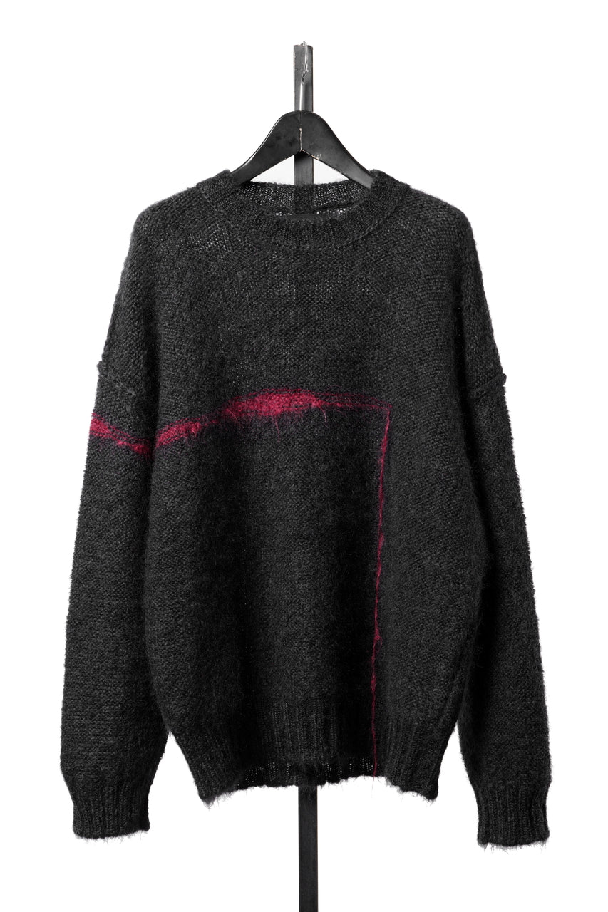 画像をギャラリービューアに読み込む, ISABEL BENENATO Mohair Crew-Neck Sweater with A Red Stripe Detail (BLACK/RED)