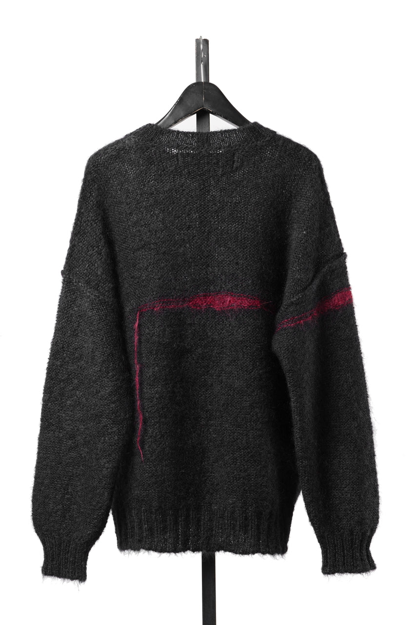 画像をギャラリービューアに読み込む, ISABEL BENENATO Mohair Crew-Neck Sweater with A Red Stripe Detail (BLACK/RED)