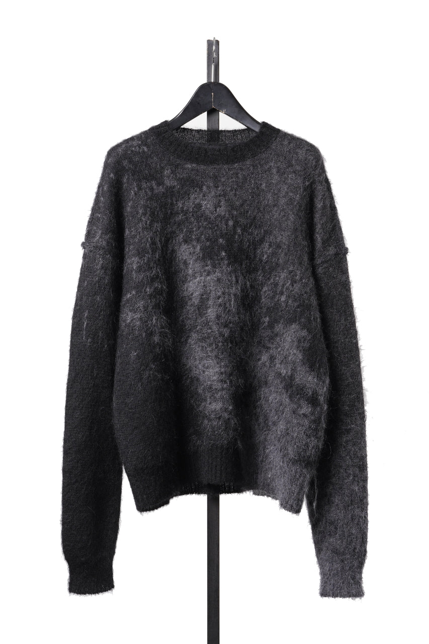 画像をギャラリービューアに読み込む, ISABEL BENENATO Mohair Crew-Neck Sweater with Abstract Pattern (BLACK)