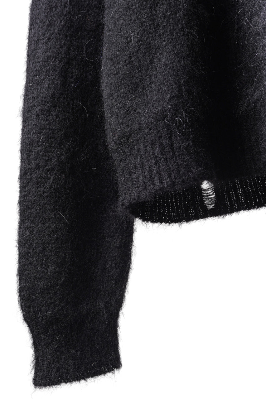 画像をギャラリービューアに読み込む, ISABEL BENENATO Mohair Crew-Neck Sweater with Abstract Pattern (BLACK)
