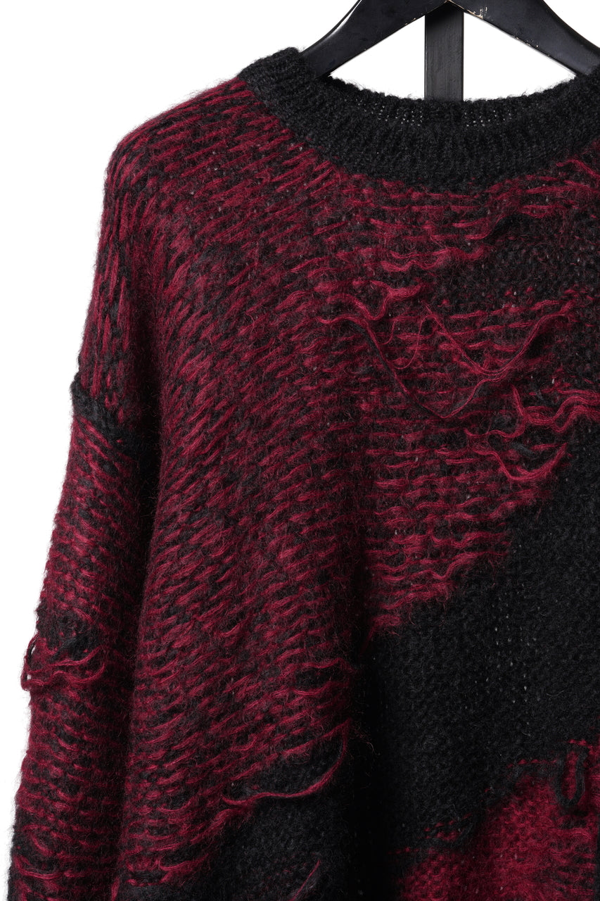 画像をギャラリービューアに読み込む, ISABEL BENENATO Mohair Crew-Neck Sweater with Loose Threads (BLACK/RED)