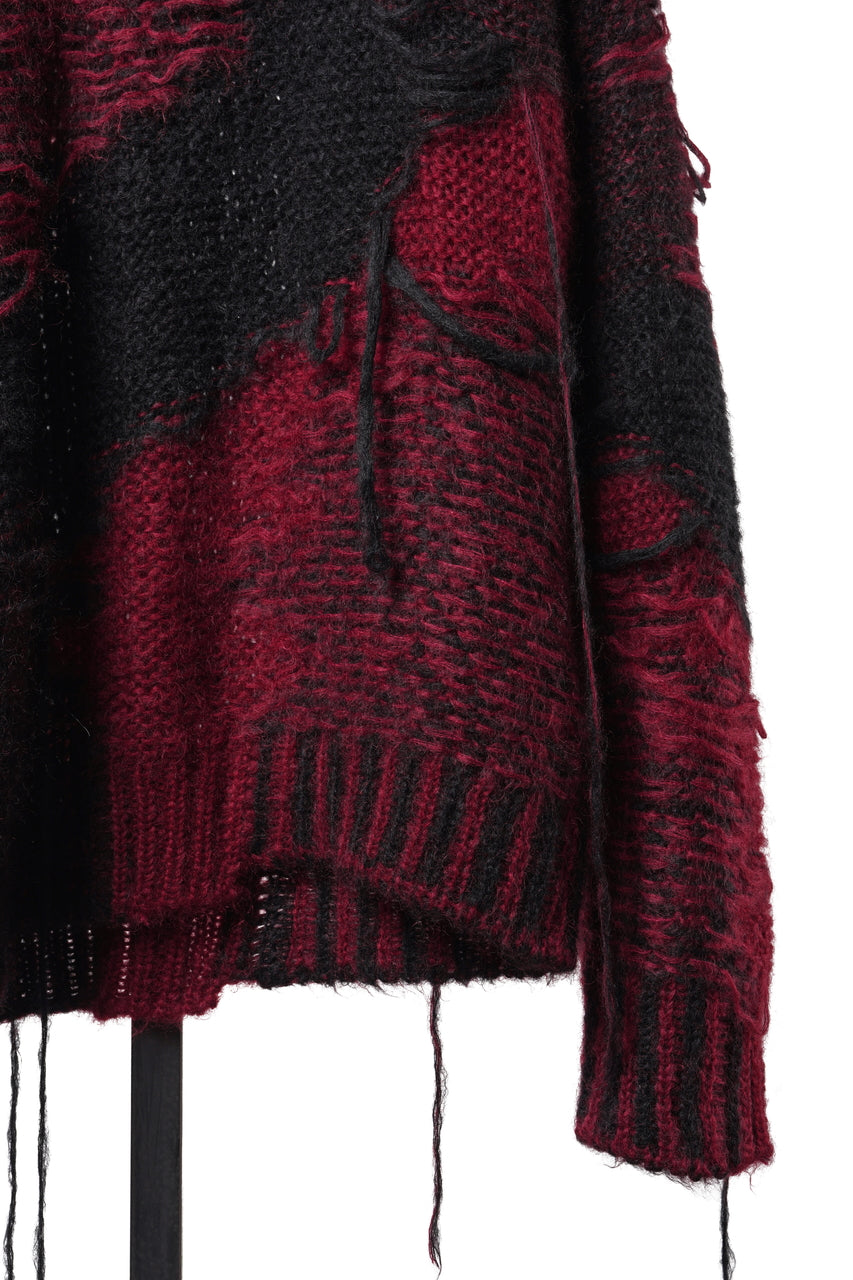 画像をギャラリービューアに読み込む, ISABEL BENENATO Mohair Crew-Neck Sweater with Loose Threads (BLACK/RED)