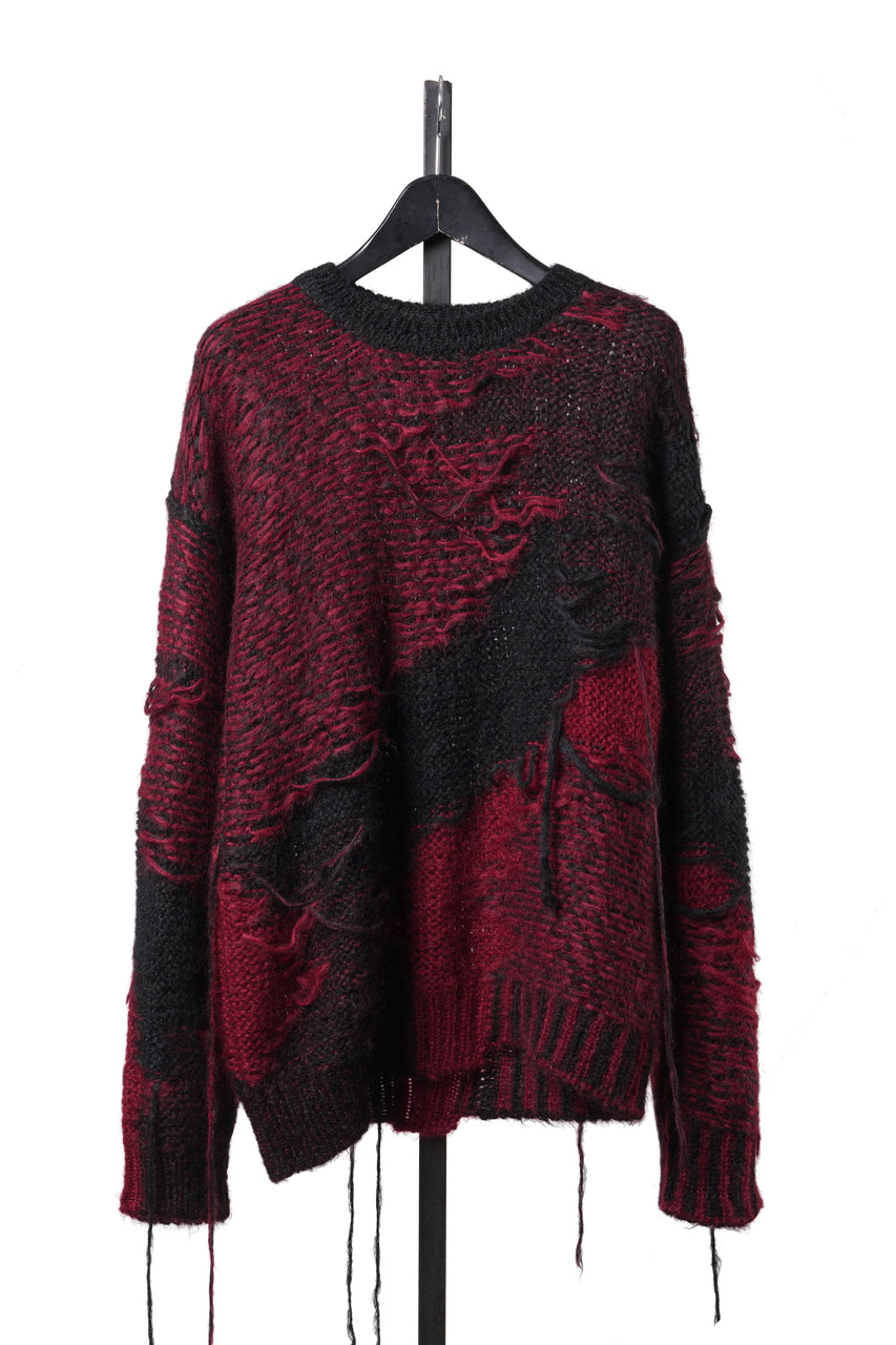 画像をギャラリービューアに読み込む, ISABEL BENENATO Mohair Crew-Neck Sweater with Loose Threads (BLACK/RED)