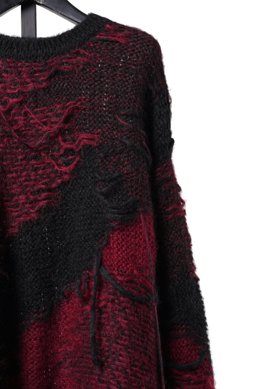 画像をギャラリービューアに読み込む, ISABEL BENENATO Mohair Crew-Neck Sweater with Loose Threads (BLACK/RED)