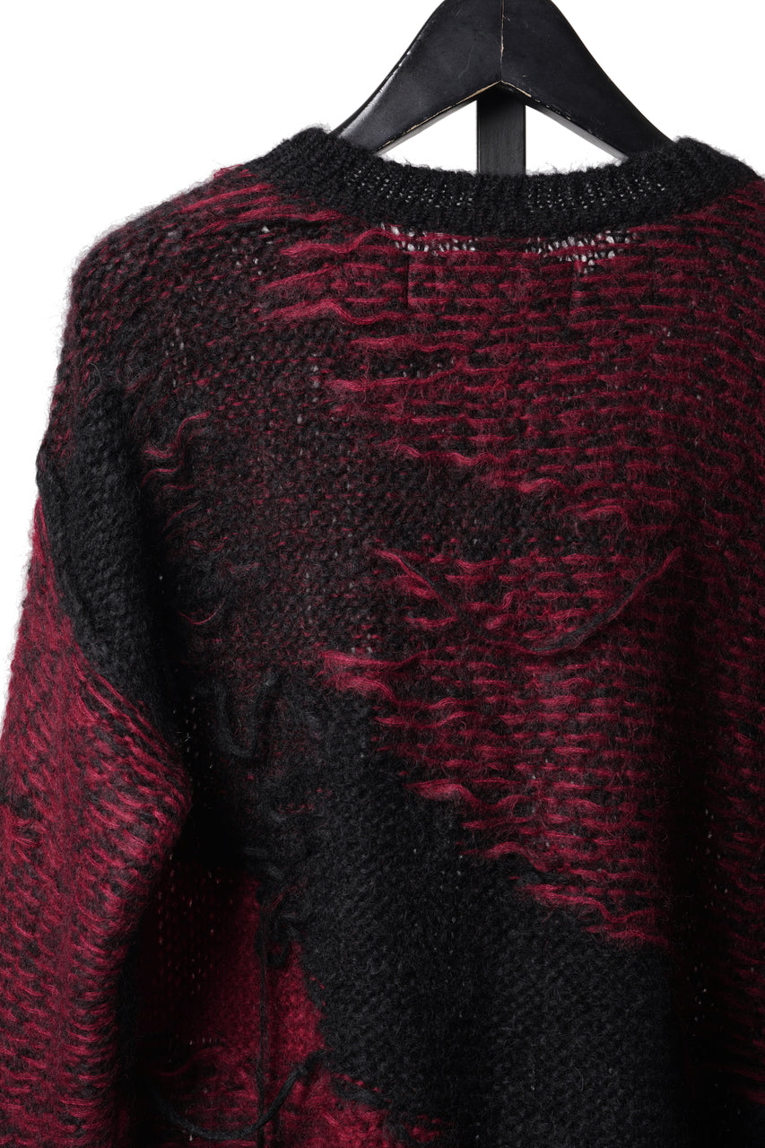 画像をギャラリービューアに読み込む, ISABEL BENENATO Mohair Crew-Neck Sweater with Loose Threads (BLACK/RED)
