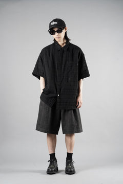 Load image into Gallery viewer, Juun.J Slab Check Full Button Short Sleeve Shirt (BLACK)