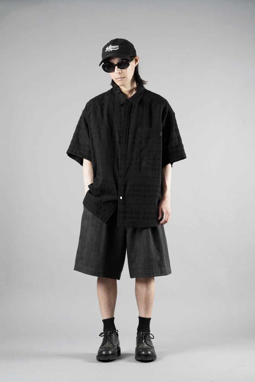 Load image into Gallery viewer, Juun.J Slab Check Full Button Short Sleeve Shirt (BLACK)