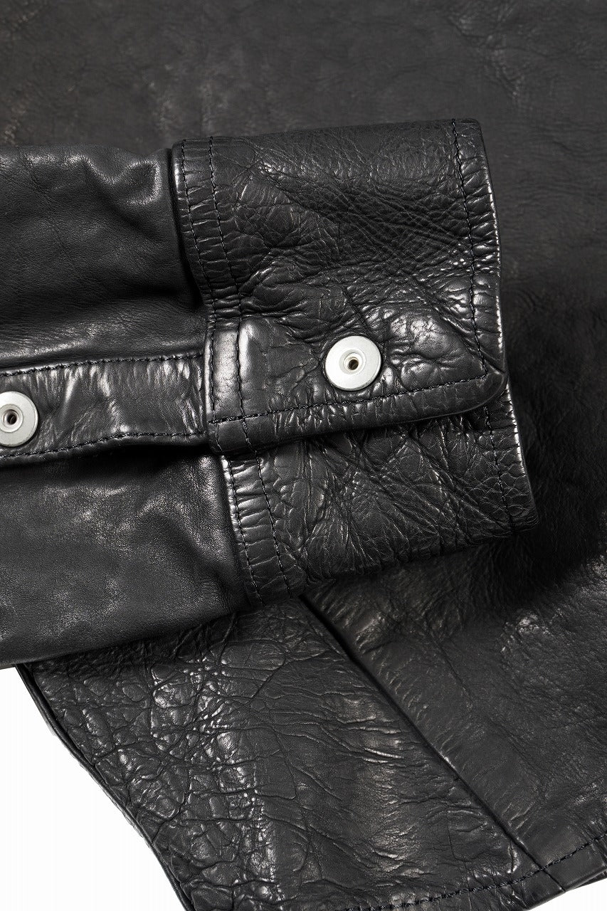 画像をギャラリービューアに読み込む, ISAMU KATAYAMA BACKLASH JAPAN CALF NATURAL DYED “GARMENT-WASH” SHIRT (BLACK)