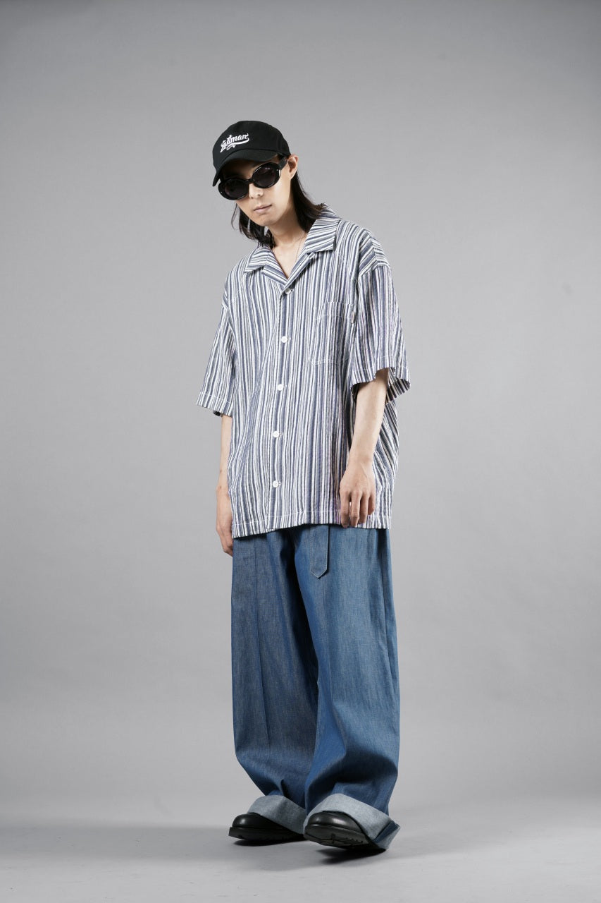 画像をギャラリービューアに読み込む, Juun.J Multi Stripe Open Collar Short Sleeve Shirt (S.BLUE)