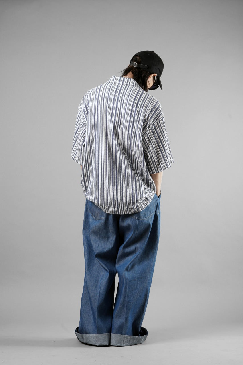 画像をギャラリービューアに読み込む, Juun.J Multi Stripe Open Collar Short Sleeve Shirt (S.BLUE)