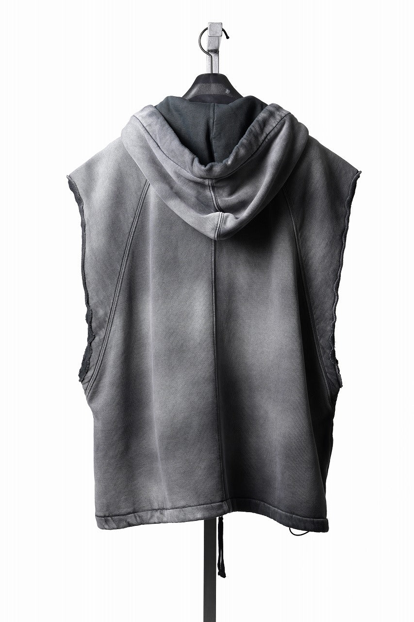Load image into Gallery viewer, thom/krom OVERSIZED SLEEVELESS ZIP UP HOODIE / SOFT COTTON SWEAT (GREY STONE WASH SPRAY)