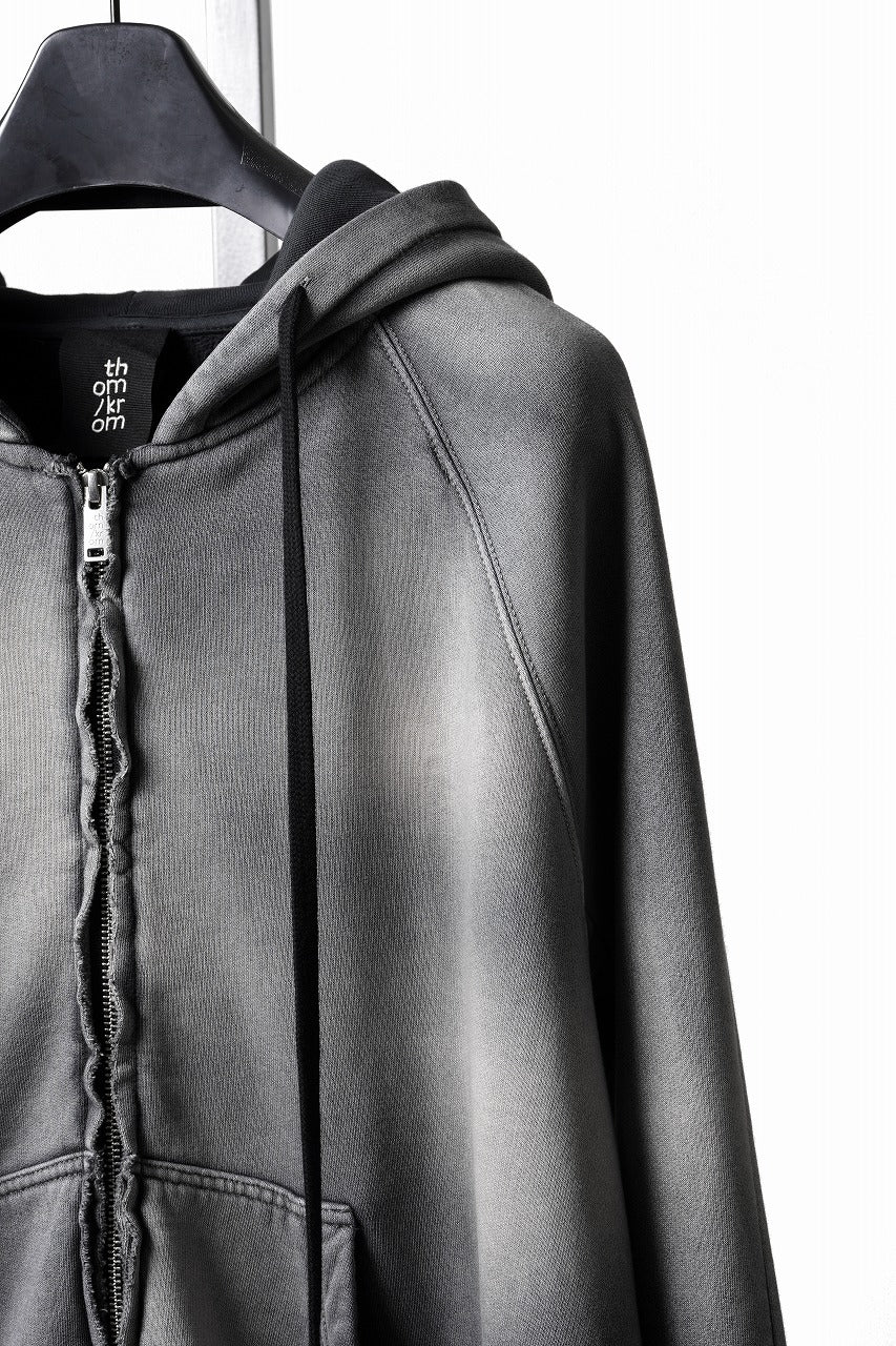 Load image into Gallery viewer, thom/krom RAGLAN SLEEVE ZIP UP HOODIE / SOFT COTTON SWEAT (GREY STONE WASH SPRAY)