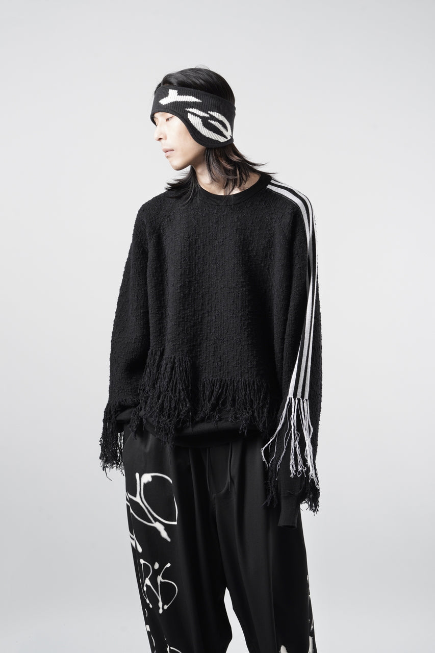 画像をギャラリービューアに読み込む, Y-3 Yohji Yamamoto KNITTED 3 STRIPES FRINGY SWEATER (BLACK)