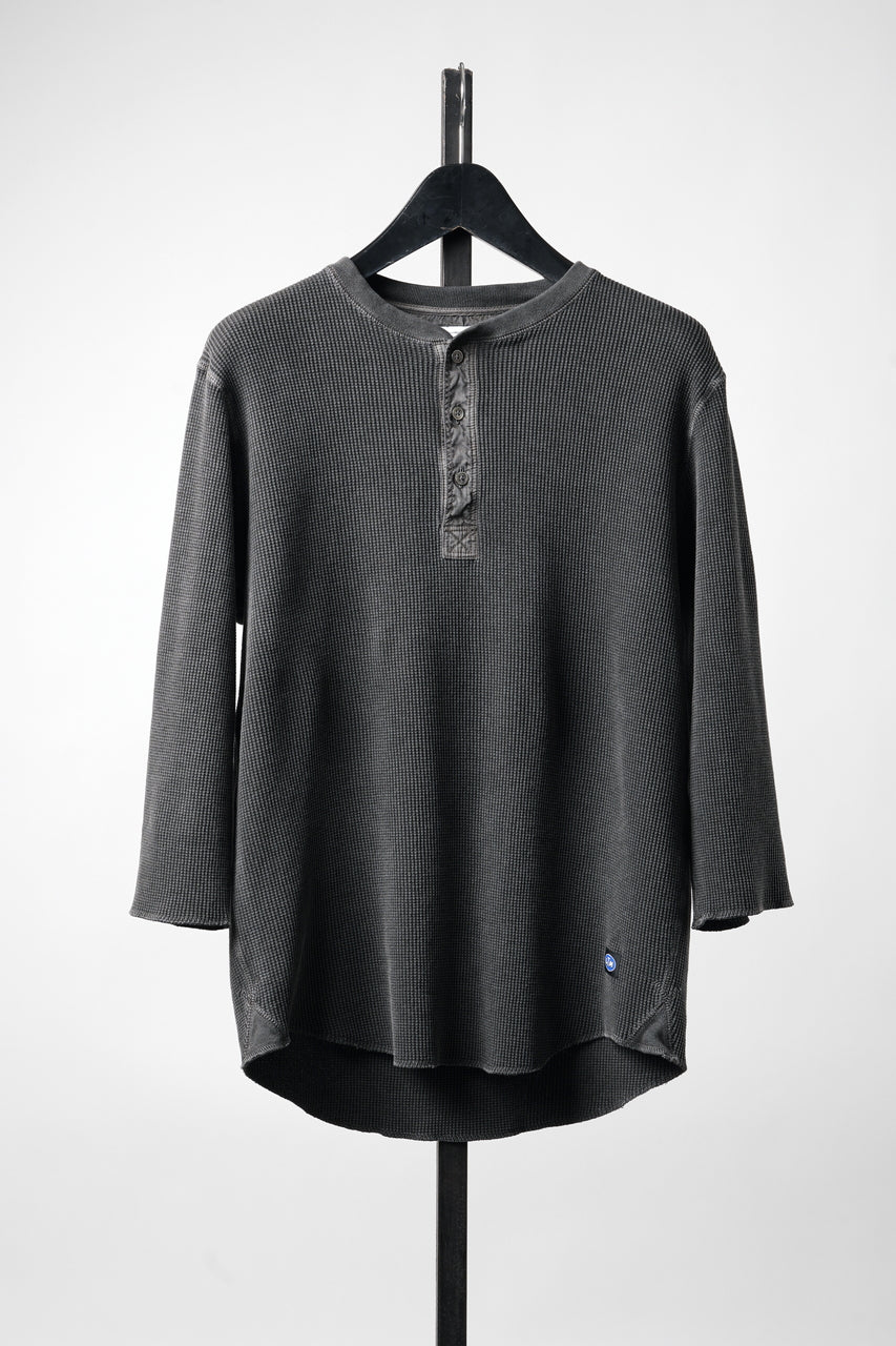 LASTMAN WAFFLE HENLEY 3/4 SLEEVE TOPS (BLACK) | ラストマン 通販