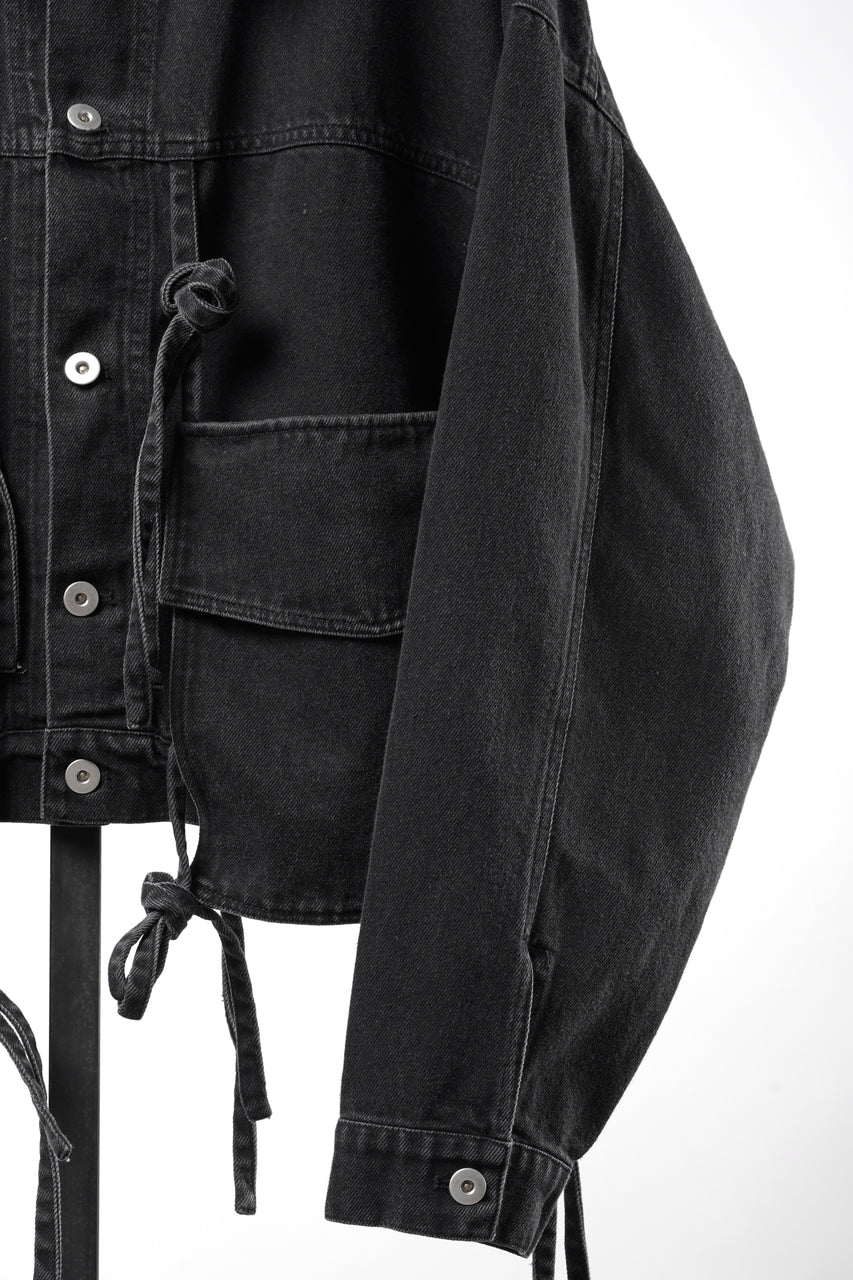 Load image into Gallery viewer, 【SAMPLE】A.F ARTEFACT KNOTTING DETAIL SHORT JACKET / FADED DENIM (BLACK)