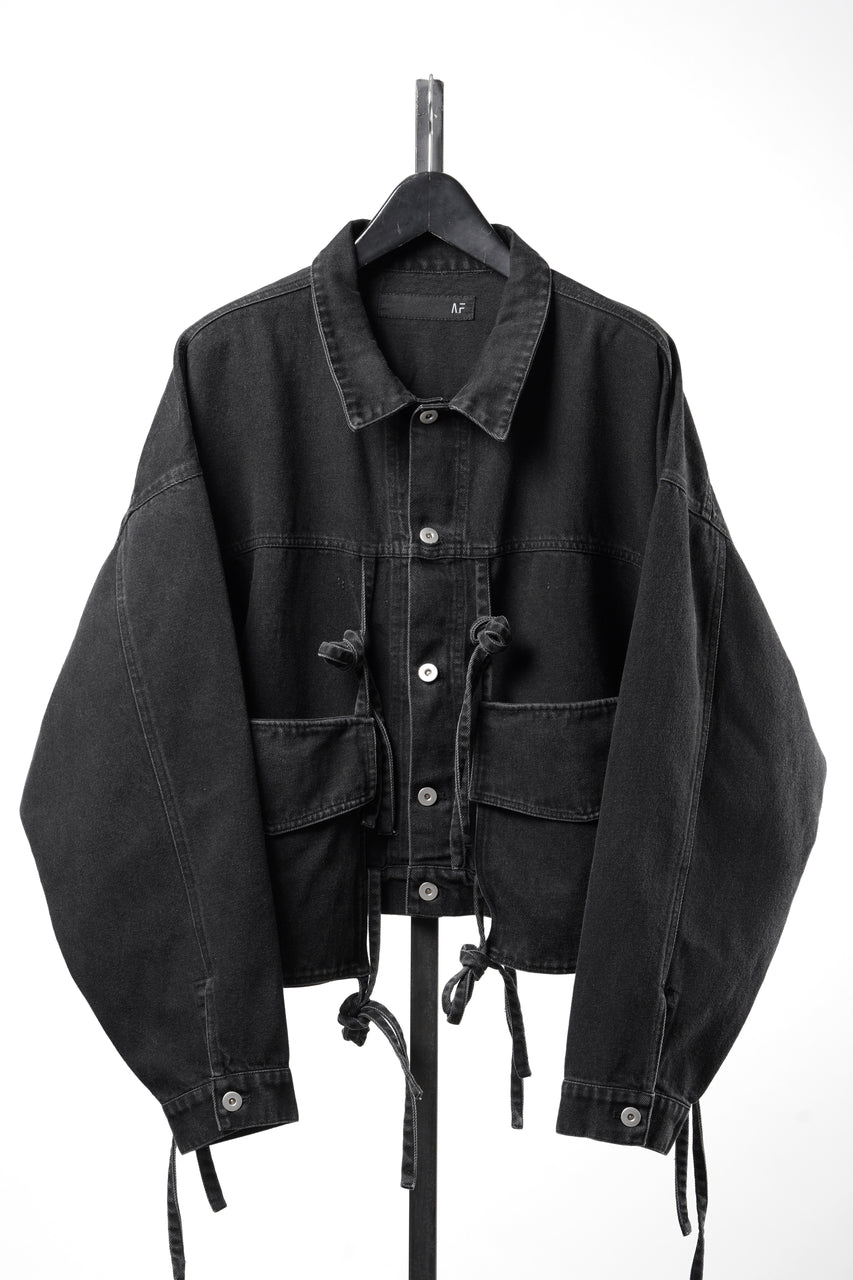 Load image into Gallery viewer, 【SAMPLE】A.F ARTEFACT KNOTTING DETAIL SHORT JACKET / FADED DENIM (BLACK)