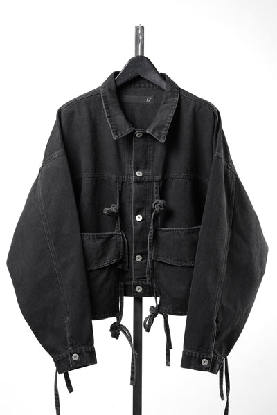 【SAMPLE】A.F ARTEFACT KNOTTING DETAIL SHORT JACKET / FADED DENIM (BLACK)